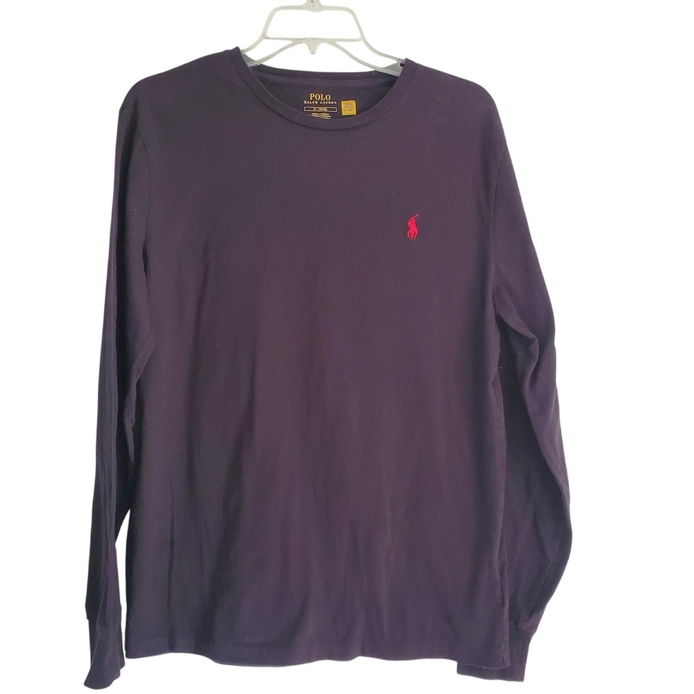 Polo Ralph Lauren Shirt Mens Medium Black Long Sleeve Red Pony Cotton Logo‎